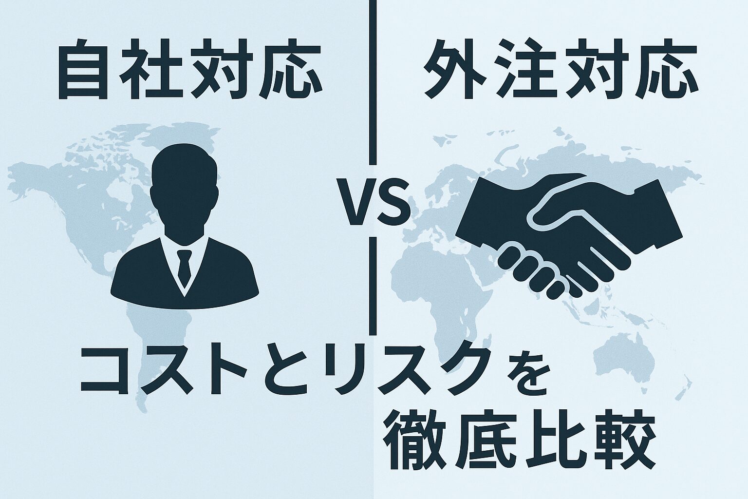 貿易自社対応VS外注対応のイメージ図です。